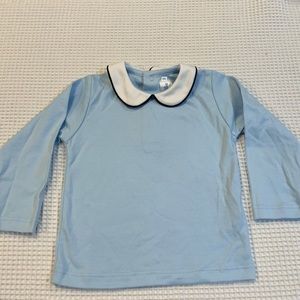 The Bumblebee 100% Pima cotton Peter Pan Collar Shirt 18m Blue and White.